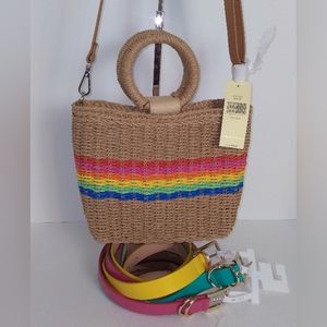 Collection18 Rainbow Striped Straw Purse & Matching Belts Bundle